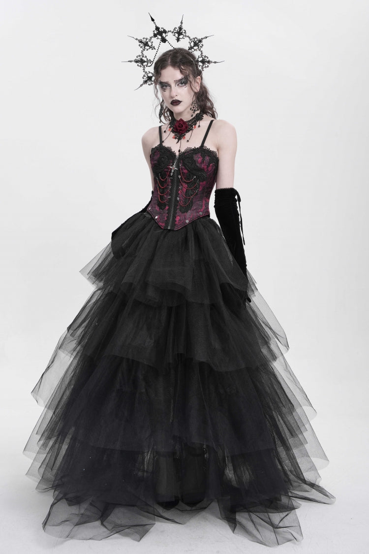 Red Sleeveless Embroidery Lace Chain Women's Gothic Vest - Product - 13