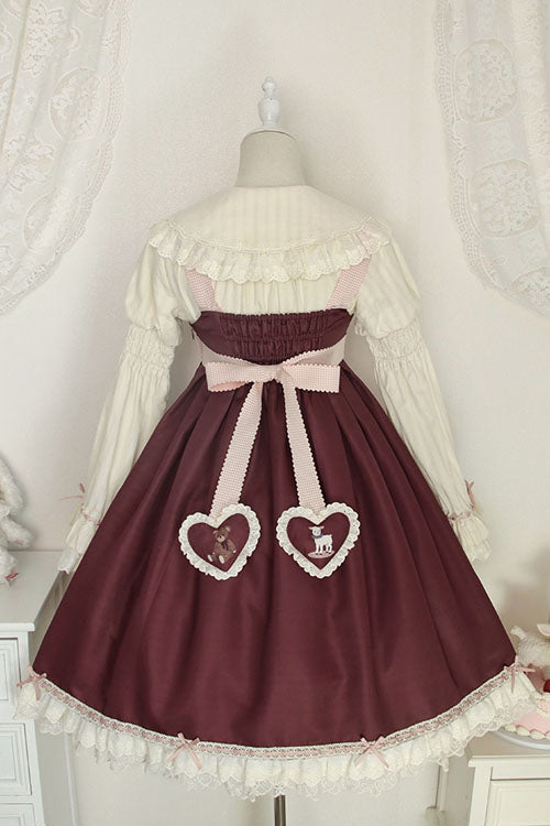 Wine Sheep & Bear Print Alice Girl Bowknot Ruffled Sweet Lolita JSK Dress - Product - 3