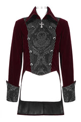 Red Court Pattern Lapel Collar Velvet Mens Gothic Coat - Product - 4