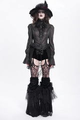 Black Stand Collar Ruffle Sheer Women's Swallow-tailed Gothic Blouse - Product - 5