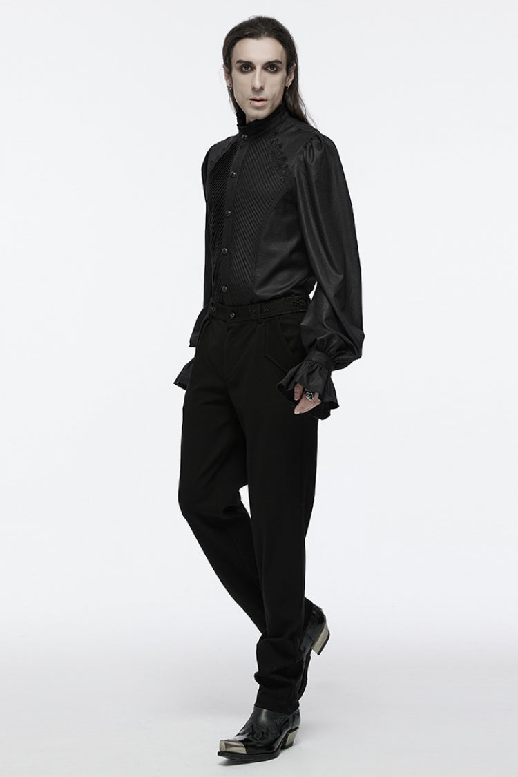 Black Long Puff Sleeves Lace Men's Gothic Blouse - Product - 4