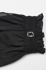 Black V Collar Long Puff Sleeves Embroidery Mesh Women's Gothic Blouse - Product - 6