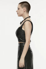 Black Square Collar Faux Leather Women's Punk Vest - Product - 2