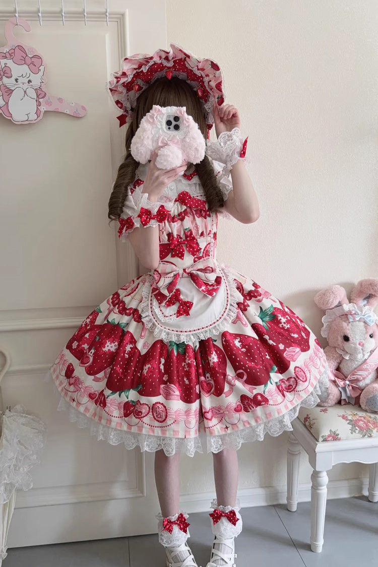 [Dream to Strawberry] Print Ruffle Bowknot Lace Sweet Lolita Jsk Dress 4 Colors - Product - 6