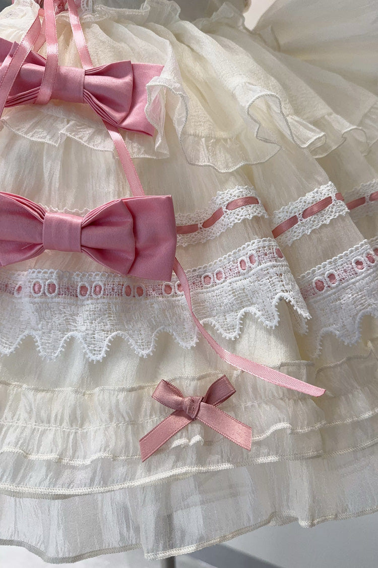 Apricot/Pink [Prelude to Spring Song] Sleeveless Multi-Layered Ruffle Bowknot Lace Sweet Princess Ballet Lolita Jsk Dress - Product - 5