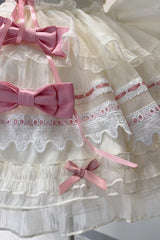 Apricot/Pink [Prelude to Spring Song] Sleeveless Multi-Layered Ruffle Bowknot Lace Sweet Princess Ballet Lolita Jsk Dress - Product - 5