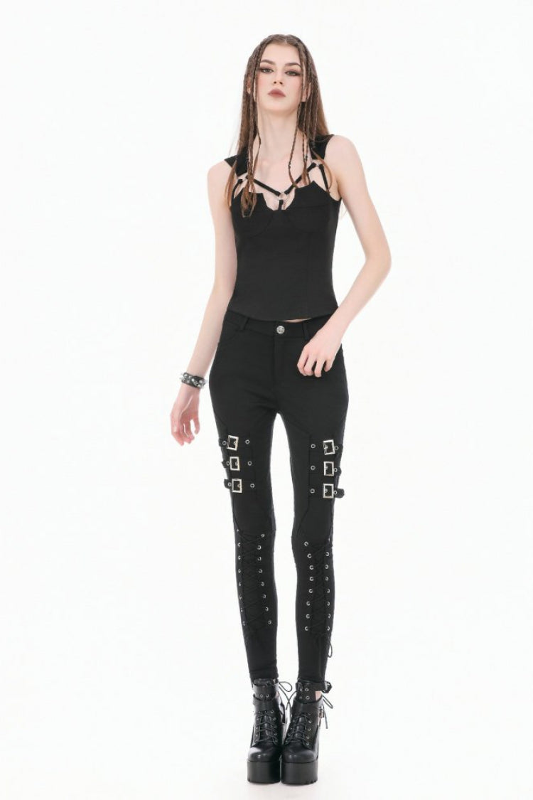 Black Cut-Out Ring Women's Punk Fitted Tank Top - Product - 9