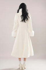 Beige Double-breasted Long Sleeves Removable Fur Collar Sweet Elegant Princess Lolita Coat - Product - 5
