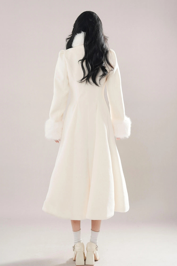 Beige Double-breasted Long Sleeves Removable Fur Collar Sweet Elegant Princess Lolita Coat - Product - 5