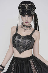 Black Lace-Up Slim Mesh Buckled Women's Punk Heart  Corset - Black - 1