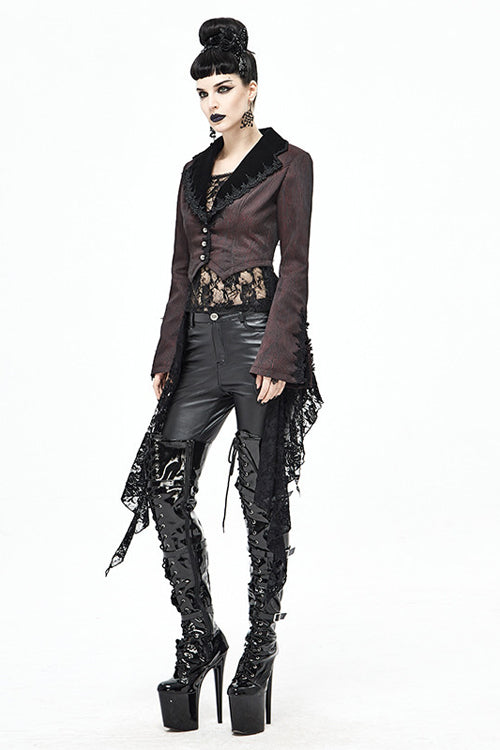 Red And Black Wavy Stripes Detachable Hem Short Womens Gothic Jacket - Product - 2