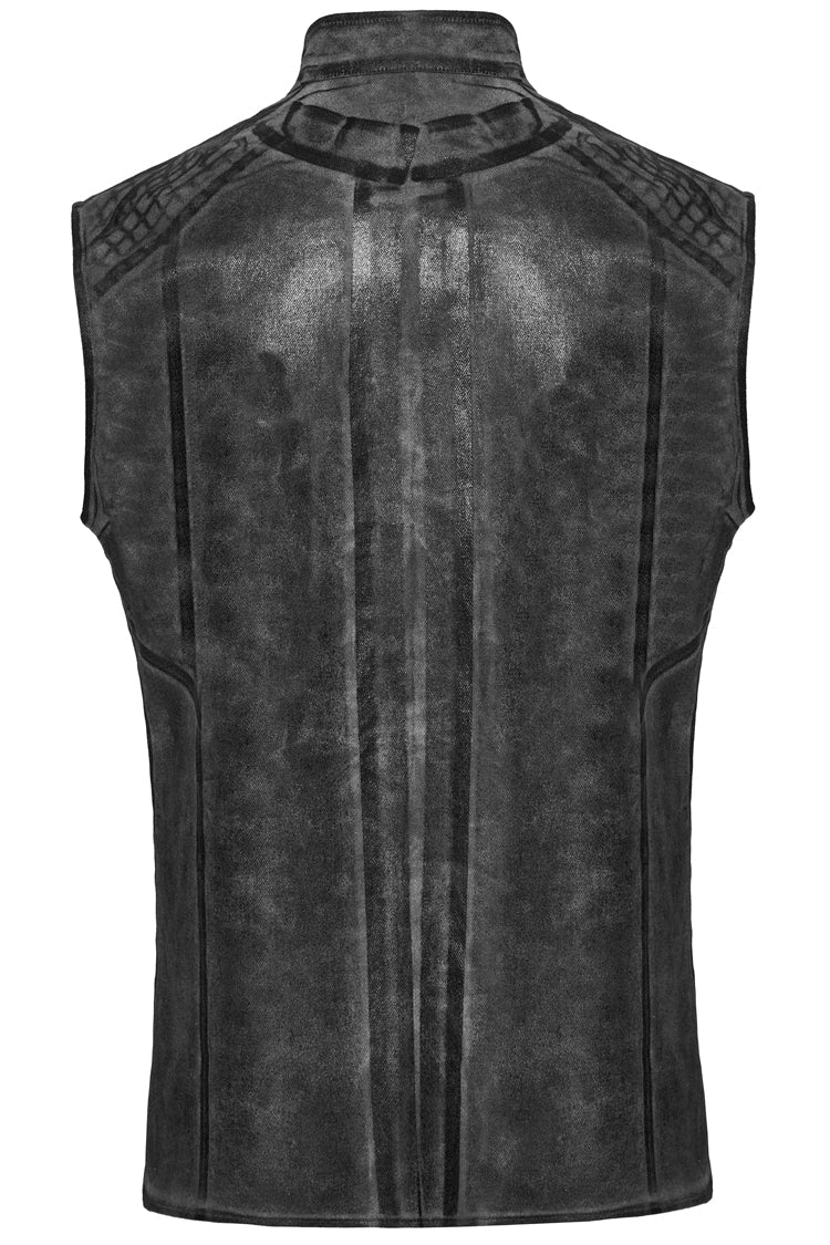 Grey Stand Collar Stitching Men's Punk Vest - Product - 7