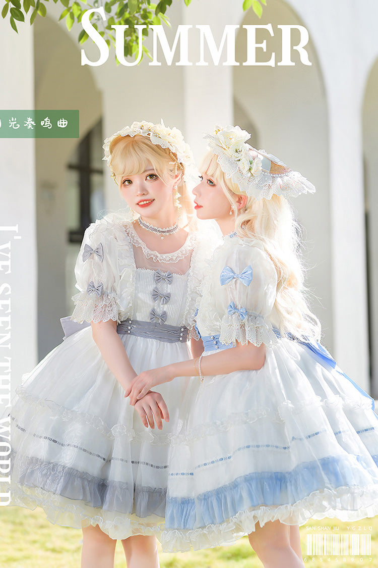 [Moonlight Sonata] Short Sleeves Ruffle Bowknot Lace Sweet Lolita Dress 4 Colors - Product - 2