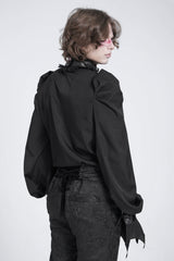 Black Stand Collar Long Puff Sleeves Men's Gothic Batlike Blouse - Product - 5
