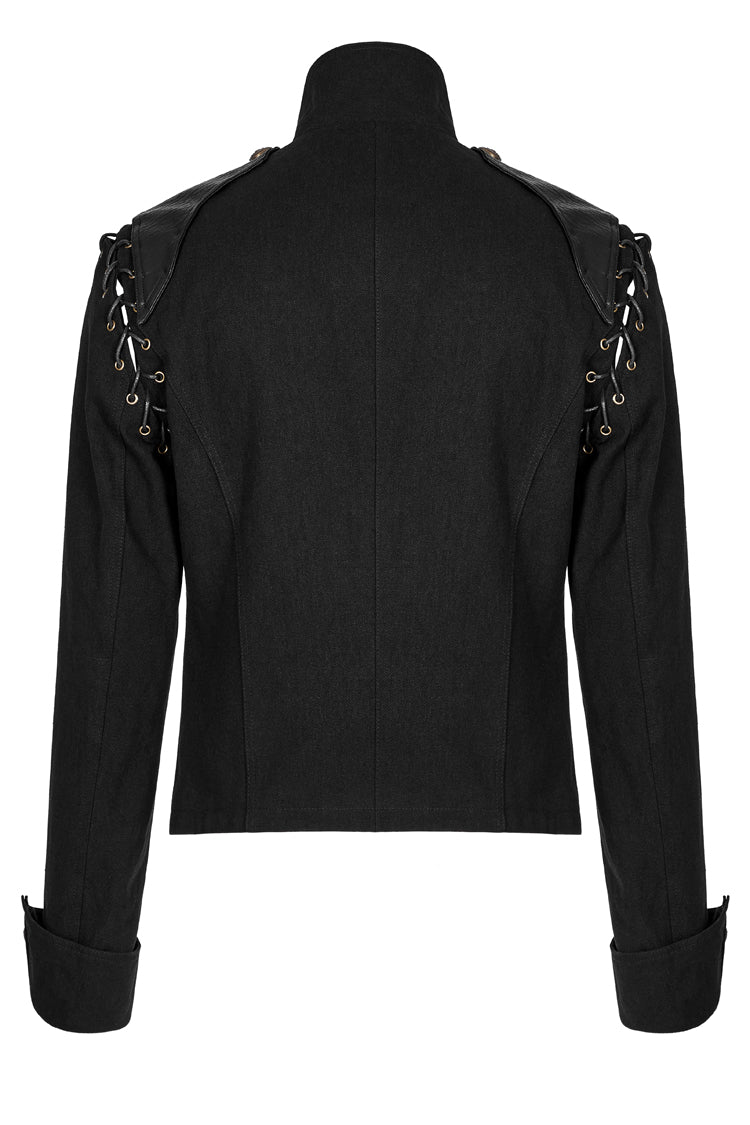 Black Metal Retro Button Decoration Long Sleeves Double Breasted Mens Steampunk Coat - Product - 7