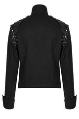 Black Metal Retro Button Decoration Long Sleeves Double Breasted Mens Steampunk Coat - Product - 7