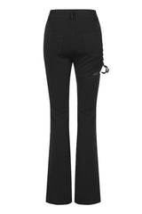 Black Side Open Drawstring Design Sexy Elastic Women's Punk Flared Pants - Product - 7