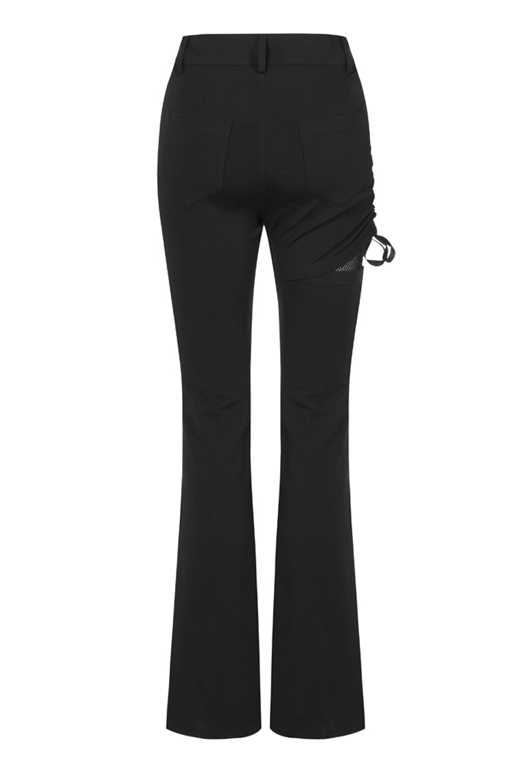 Black Side Open Drawstring Design Sexy Elastic Women's Punk Flared Pants - Product - 7