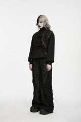 Black Stand Collar Long Sleeves Cut-Out Patchwork Eyelet Women's Punk Coat - Product - 3
