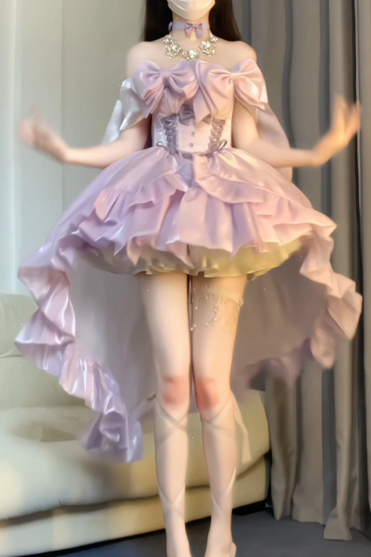 Purple [Moon-White & Star-Purple × First Spirit Twins Series] Sleeveless Ruffled Bow Lace-Up Princess Gorgeous Sweet Lolita Dress - Product - 3