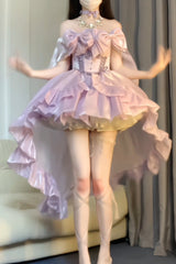 Purple [Moon-White & Star-Purple × First Spirit Twins Series] Sleeveless Ruffled Bow Lace-Up Princess Gorgeous Sweet Lolita Dress - Product - 3
