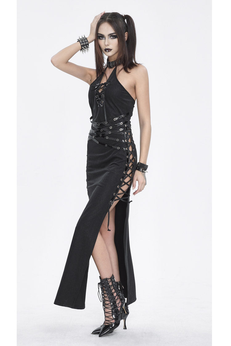 Black Halterneck Slim Women's Gothic Strapless Dress - Product - 2