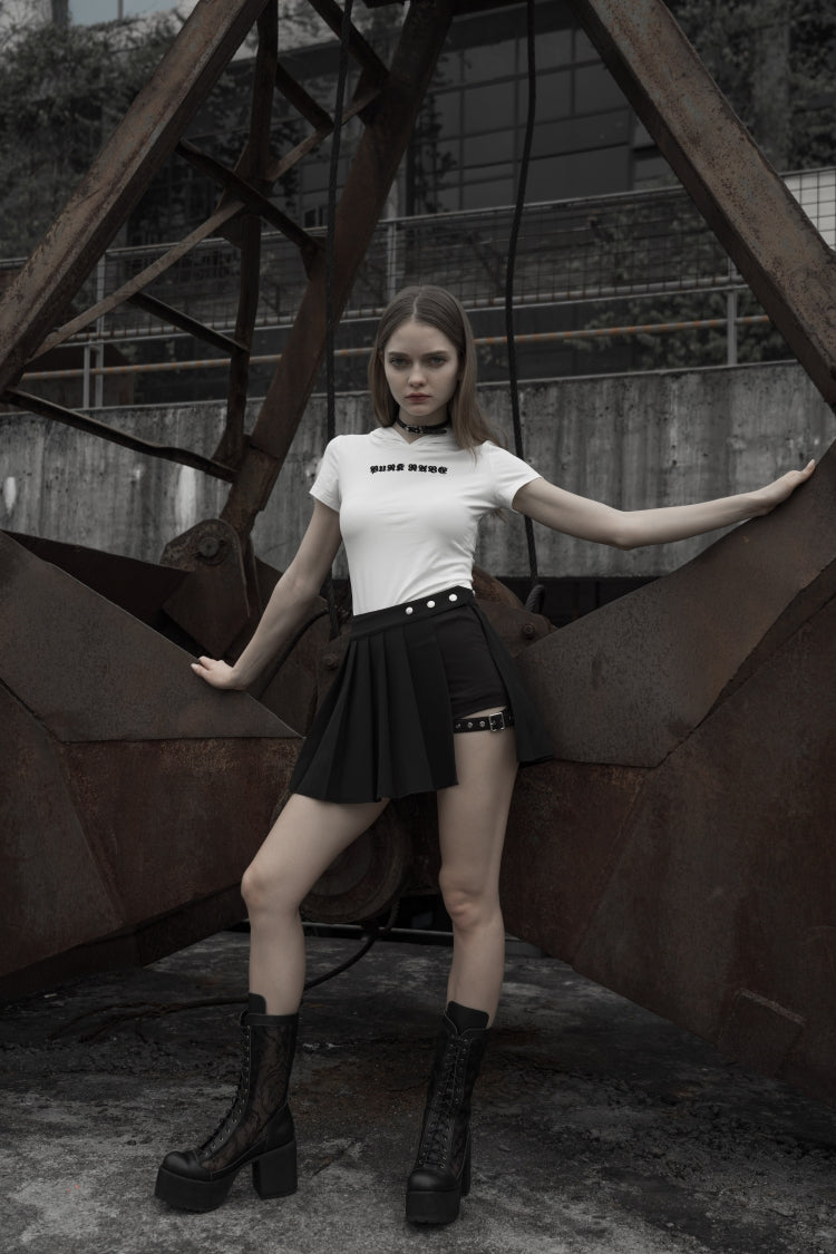 Black Fake Two Pieces Side Metal Buckle Women's Punk Skirt - Product - 2