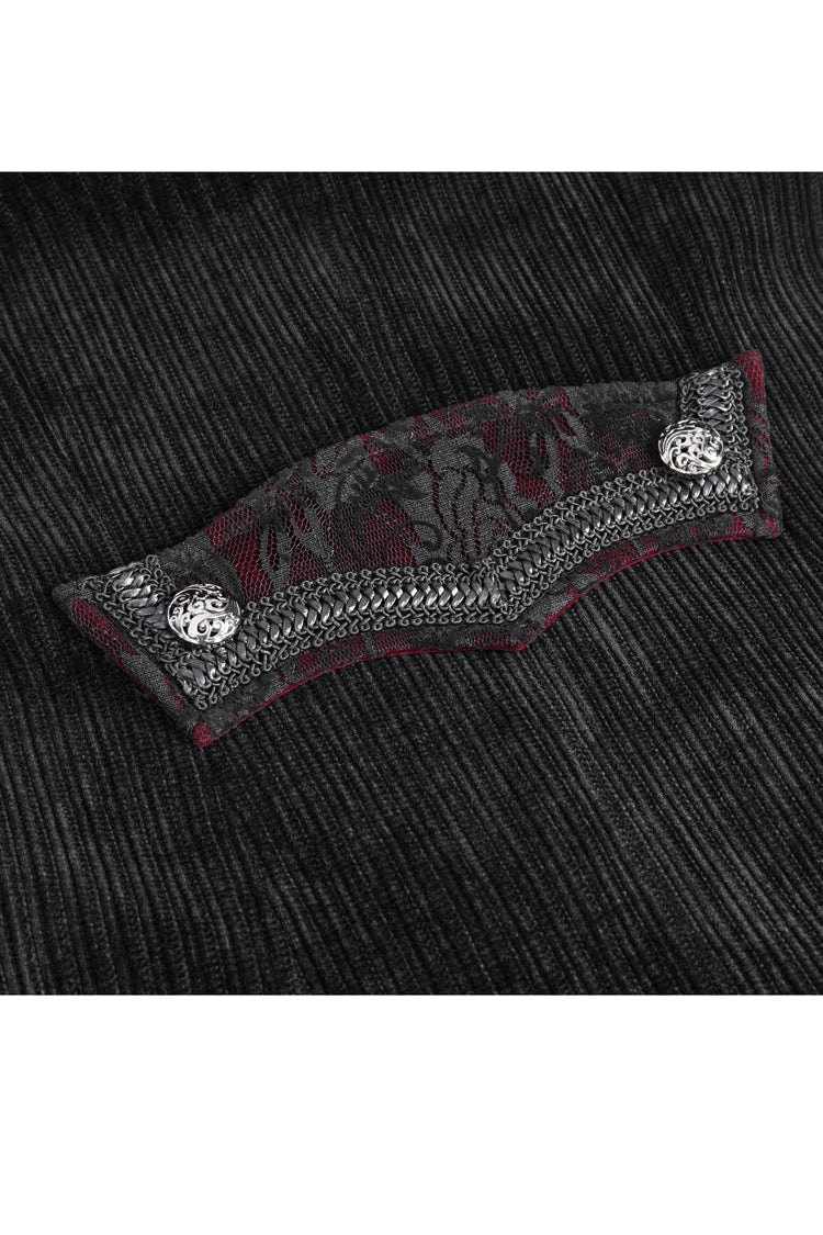 Black Stand Collar Long Sleeves Embroidery Slim Men's Gothic Coat - Product - 9
