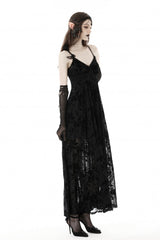 Black Sleeveless Lace Lace-Up Women's Gothic Maxi Rose Slip Dress - Product - 13