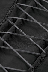 Black Multi-Layered Deep V Collar Pleated Short Puff Sleeves Lace-Up Gothic Blouse - Product - 17