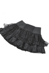 Black High Waisted Multi-Layered Ruffled Lace Patchwork Pocket Women's Punk Mini Skirt - Product - 16