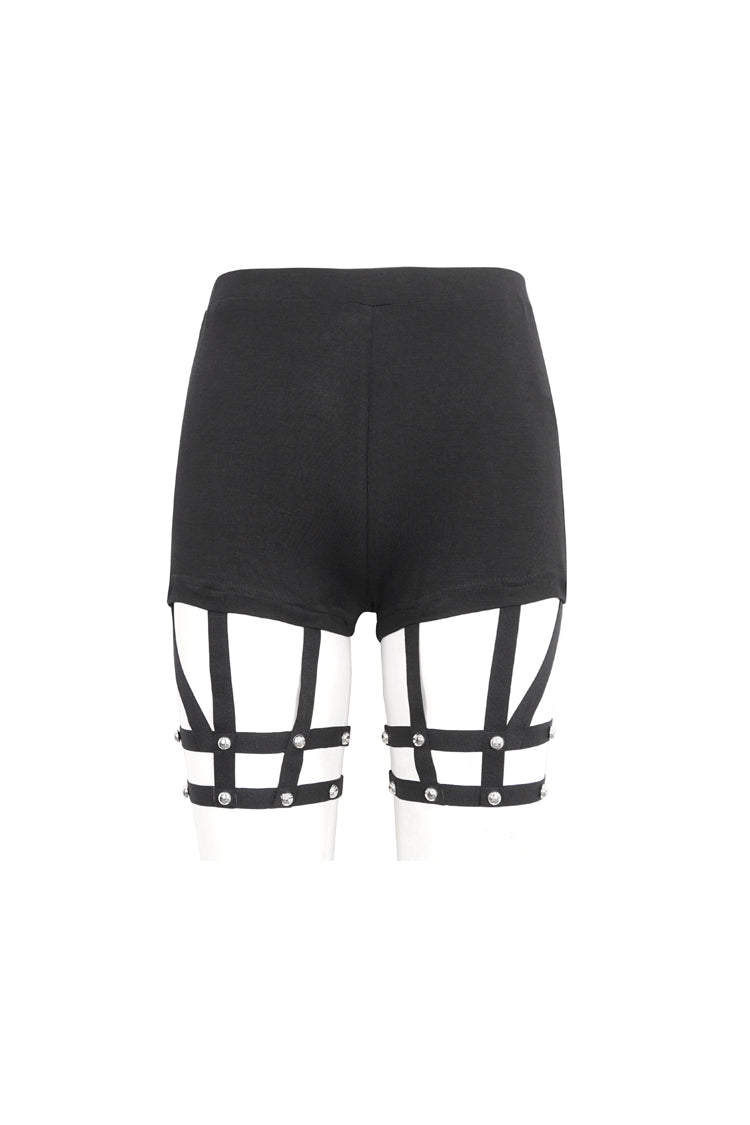 Black Spaghetti Straps Womens Steampunk Shorts - Product - 5
