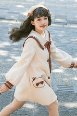 Beige Single Breasted Square Collar Long Sleeved Wool Sweet Lolita Coat - Product - 4