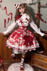 Mint Strawberry Dessert Print Natural Waisted Ruffle Bowknot Sweet Lolita JSK Dress 4 Colors - Product - 5