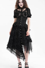 Black Jacquard Cut-Out Lace Asymmetric Pleated Women's Gothic Luxurious Skirt - Product - 3