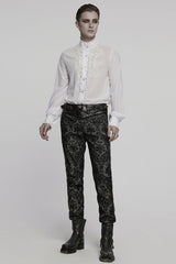 White Stand Collar Long Sleeves Ruffle Embroidery Men's Gothic Blouse - Product - 4