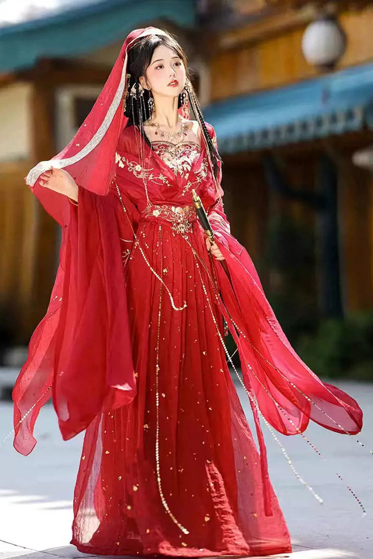 Red Hot Stamping Embroidery Women's Classic Hanfu Dress Full Set - Product - 2
