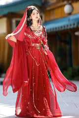 Red Hot Stamping Embroidery Women's Classic Hanfu Dress Full Set - Product - 2