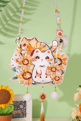 Multi-Color Sunflower Cat Embroidery Pearl Chain Sweet Lolita Crossbody Bag - Multi-Color - 1