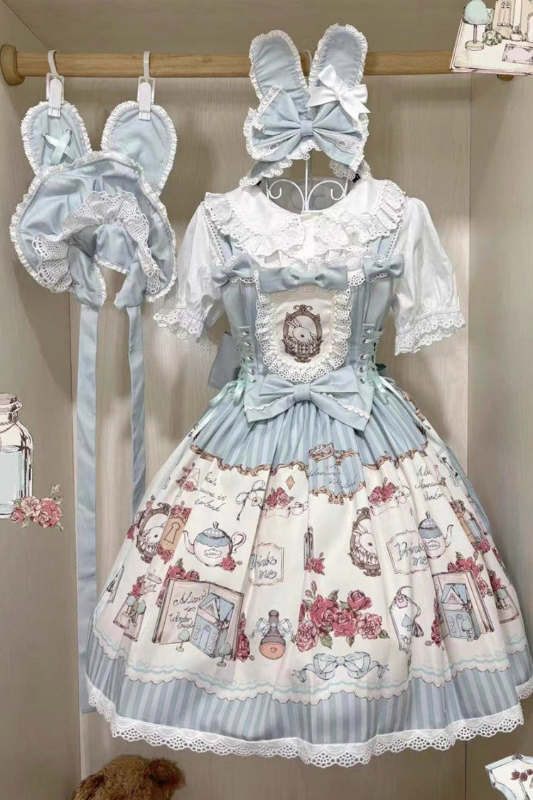 [Rabbit's Collection] Sleeveless Print Bowknot Lace Sweet Princess Lolita Jsk Dress 3 Colors - Product - 2