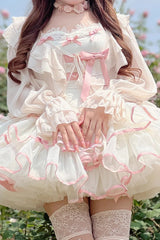 Pink/Beige Ballerina Style Bowknot Slim Fluffy Princess Sweet Lolita Tiered Dress - Product - 11