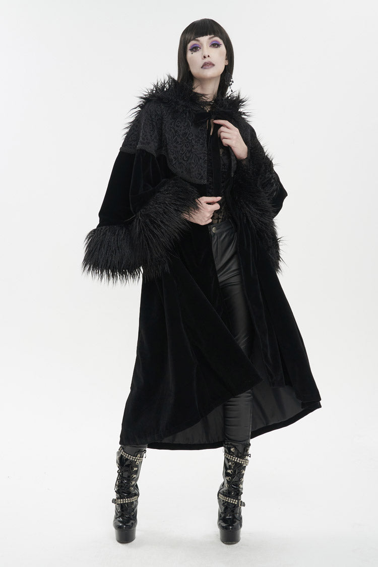 Black Jacquard Fabric Petal Stitching Three-Dimensional Webbing Cape Like Wide Wool Sleeves Women's Gothic Jacket - Product - 2
