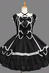 Black Lace Ruffled Bowknot Sleeveless Gothic Lolita Dress - Black - 1