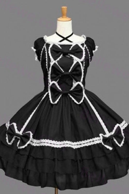 Black Lace Ruffled Bowknot Sleeveless Gothic Lolita Dress - Black - 1