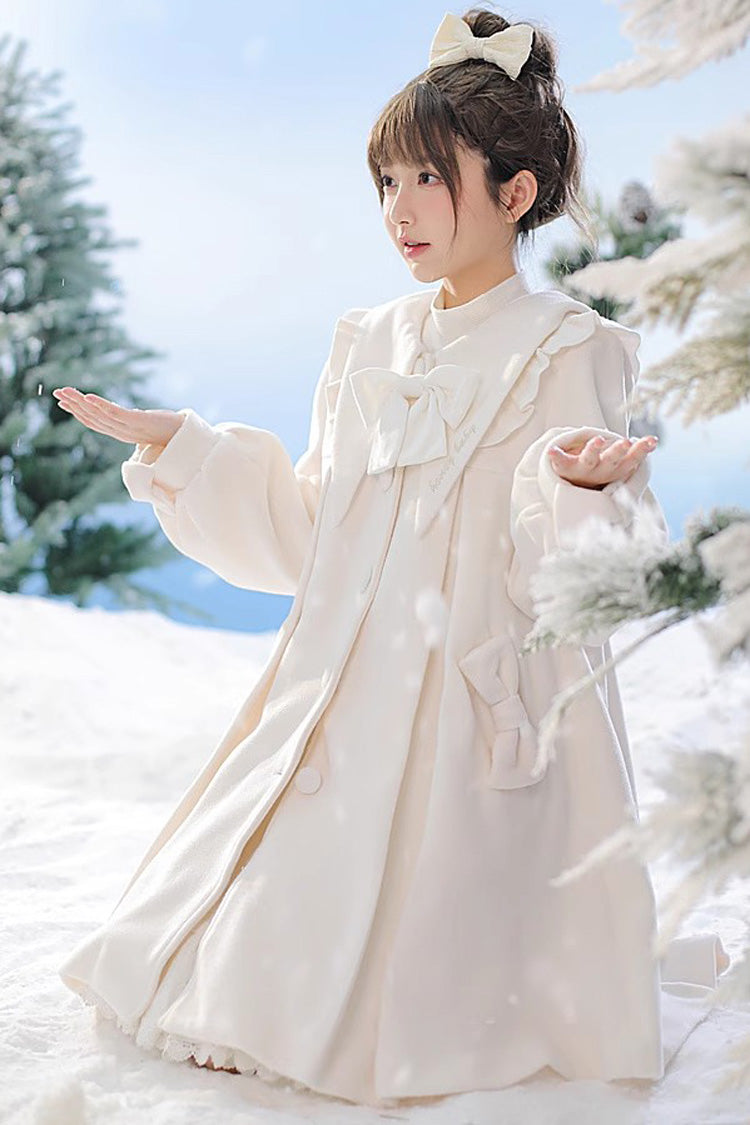 White Pointed Collar Long Sleeves Bowknot Sweet Lolita Coat - Product - 4