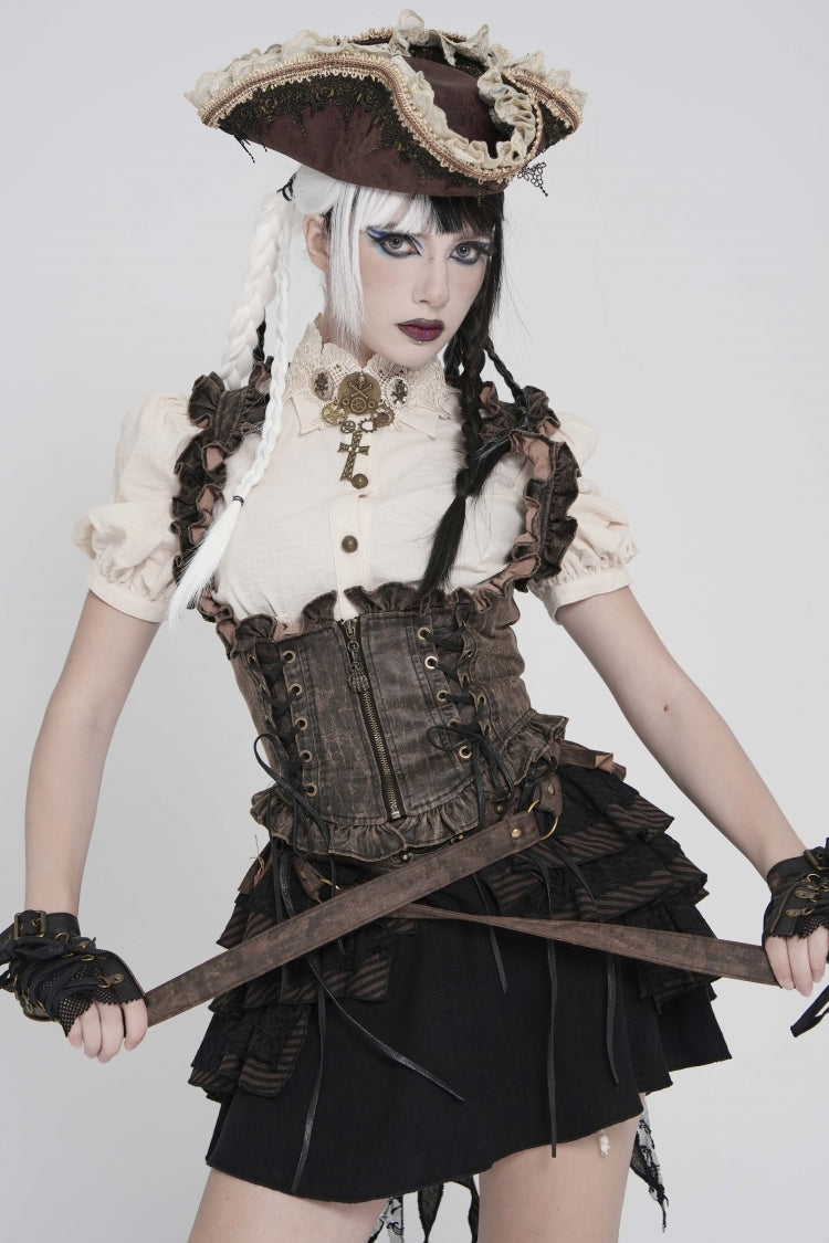 Bronze Bow Lace-Up Slim Zippered Women's Gothic Swallow-tailed Vest - Product - 8