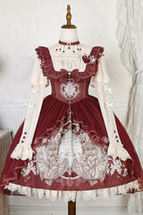 Red Bunny Tea Party Print Ruffle Bowknot Sweet Lolita Jsk Dress - Product - 4
