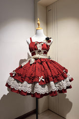 Red [Vivian] Off Shoulder Short Sleeves Ruffle Bowknot Lace Sweet Princess Lolita Dress - Red - 1
