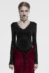 Black V Collar Long Sleeves Lace Sheer Women's Gothic Blouse - Black - 1