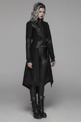 Black Stand Collar Long Sleeves Asymmetric Design Stitching Irregular Womens Steampunk Coat - Product - 2